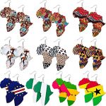 African Map Wood Earrings (10 Pair Set)